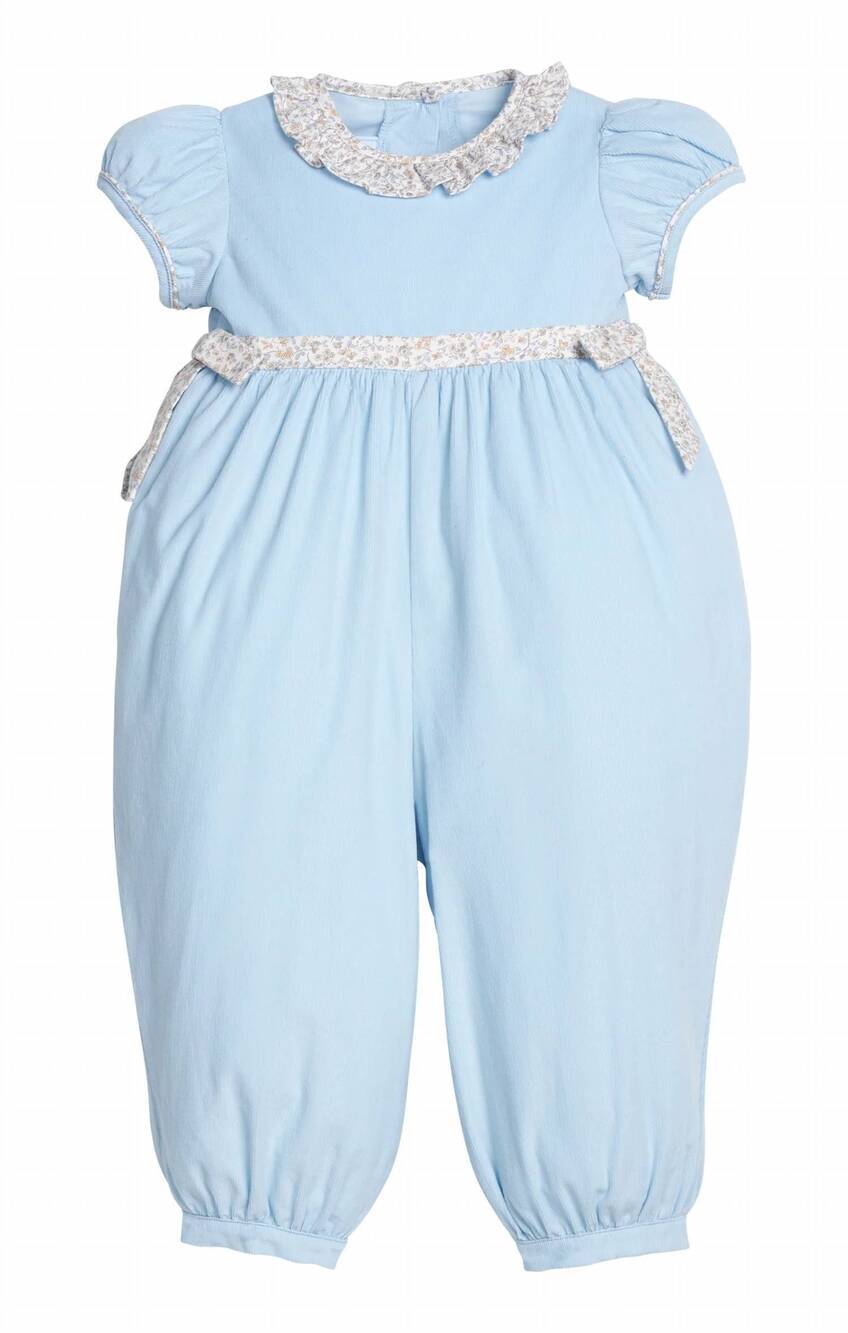 NEW LITTLE ENGLISH kid's winthrop floral caroline bow romper in light blue